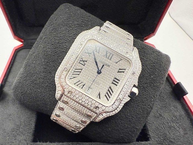 Cartier santos | wssa0018 | full iced out with natural diamonds | 2020 - afbeelding 6 van  11