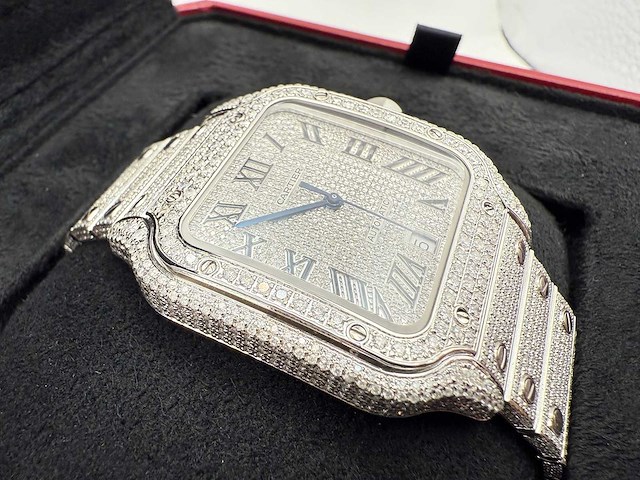 Cartier santos | wssa0018 | full iced out with natural diamonds | 2020 - afbeelding 10 van  11