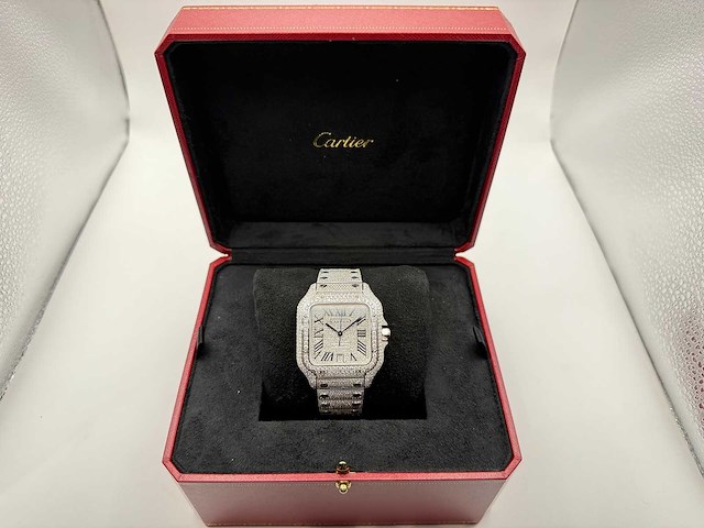 Cartier santos | wssa0018 | full iced out with natural diamonds | 2024 - afbeelding 5 van  14