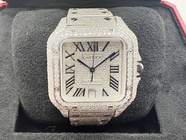 Cartier santos | wssa0018 | full iced out with natural diamonds | 2024 - afbeelding 7 van  14