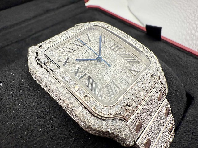 Cartier santos | wssa0018 | full iced out with natural diamonds | 2024 - afbeelding 13 van  14