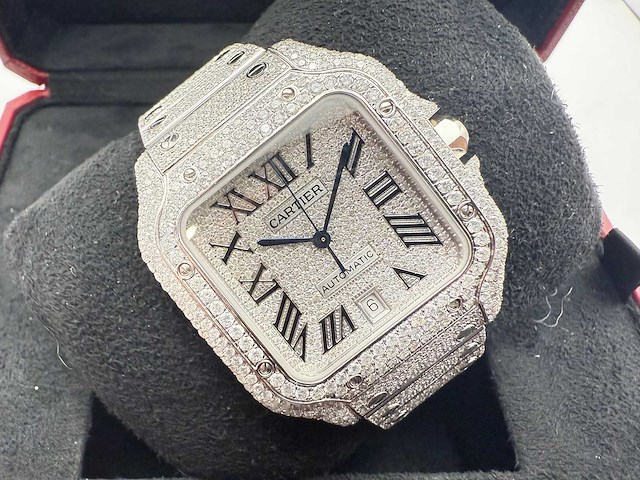 Cartier santos | wssa0018 | full iced out with natural diamonds | 2024 - afbeelding 1 van  14