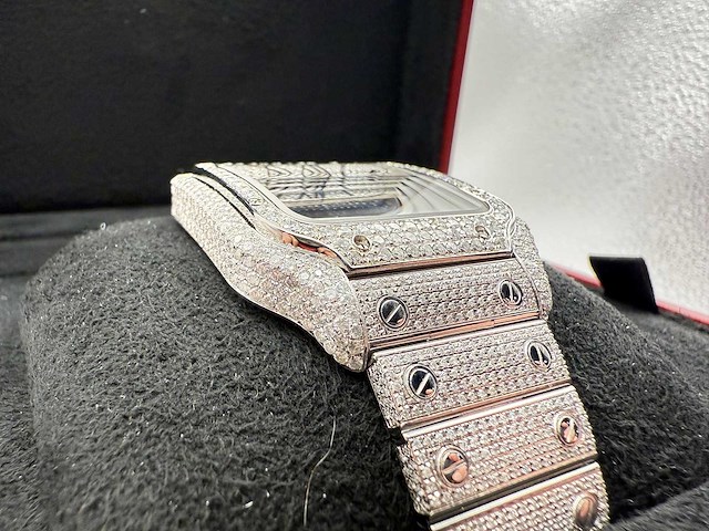 Cartier santos | wssa0018 | full iced out with natural diamonds | 2024 - afbeelding 12 van  14