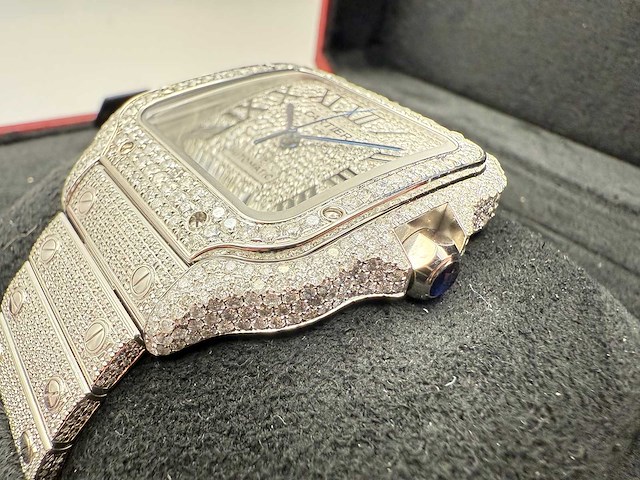 Cartier santos | wssa0018 | full iced out with natural diamonds | 2024 - afbeelding 14 van  14
