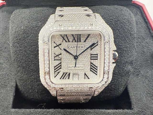 Cartier santos | wssa0018 | steel diamonds arabic dial | full iced out with natural diamonds | 2024 - afbeelding 7 van  14