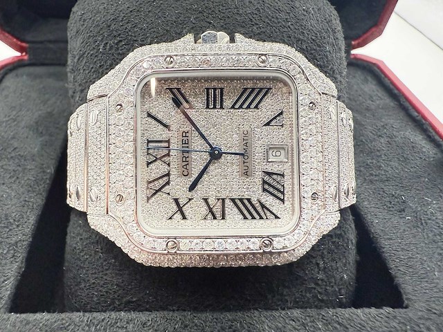 Cartier santos | wssa0018 | steel diamonds arabic dial | full iced out with natural diamonds | 2024 - afbeelding 9 van  14