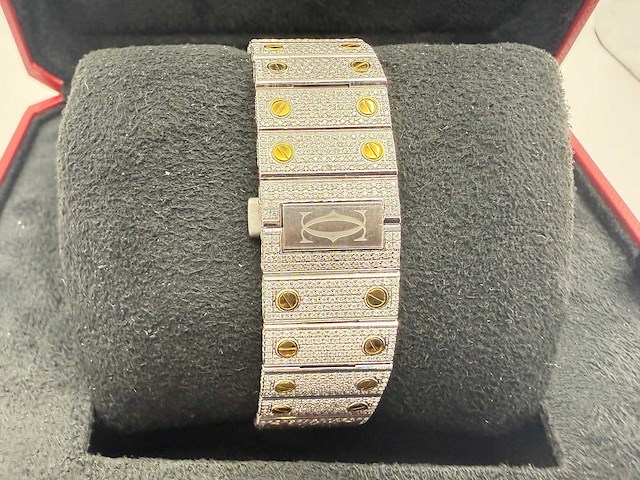 Cartier santos | wssa0018 | steel / gold | full iced out with natural diamonds | 2025 - afbeelding 9 van  13