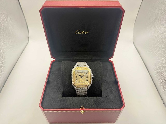 Cartier santos | wssa0018 | steel / gold | full iced out with natural diamonds | 2025 - afbeelding 4 van  13