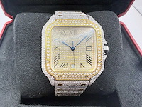 Cartier santos | wssa0018 | steel / gold | full iced out with natural diamonds | 2025 - afbeelding 6 van  13