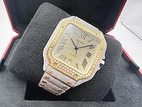 Cartier santos | wssa0018 | steel / gold | full iced out with natural diamonds | 2025 - afbeelding 7 van  13