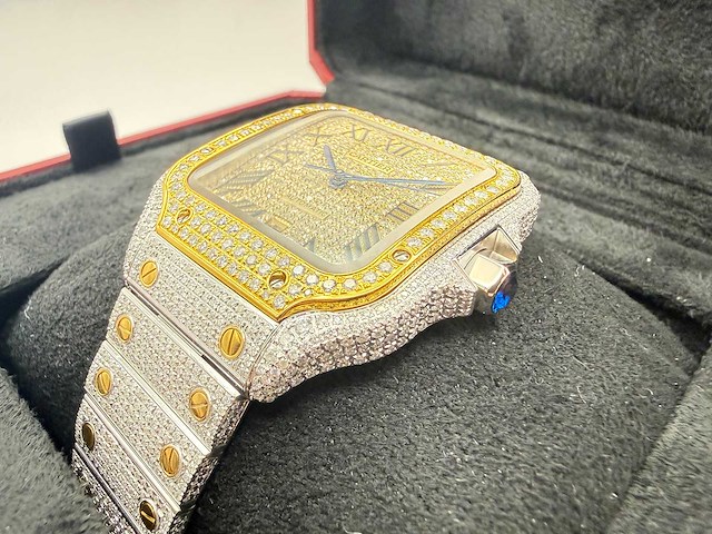 Cartier santos | wssa0018 | steel / gold | full iced out with natural diamonds | 2025 - afbeelding 11 van  13