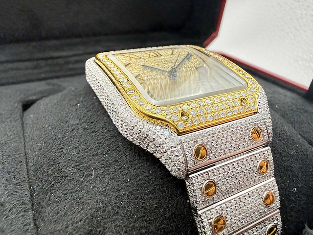 Cartier santos | wssa0018 | steel / gold | full iced out with natural diamonds | 2025 - afbeelding 12 van  13