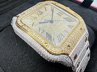Cartier santos | wssa0018 | steel / gold | full iced out with natural diamonds | 2025 - afbeelding 13 van  13
