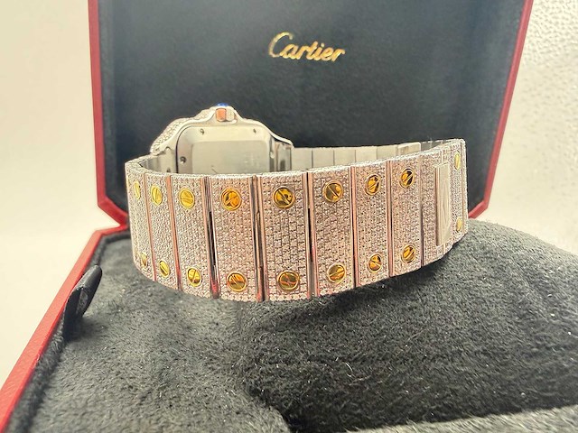 Cartier santos | wssa0018 | steel / gold | full iced out with natural diamonds | 2025 - afbeelding 2 van  13