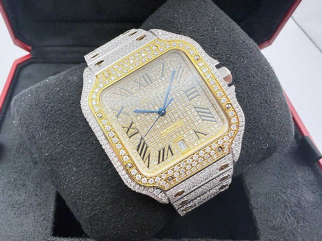 Cartier santos | wssa0018 | steel / gold | full iced out with natural diamonds | 2025 - afbeelding 1 van  13