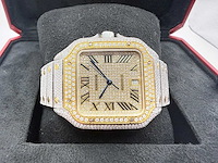 Cartier santos | wssa0018 | steel / gold | full iced out with natural diamonds | 2025 - afbeelding 8 van  13