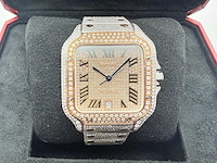 Cartier santos | wssa0018 | steel / rose gold | full iced out with natural diamonds | 2025 - afbeelding 6 van  13