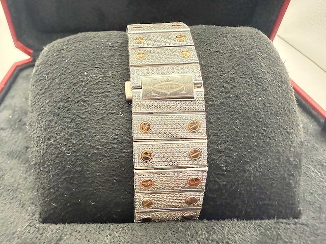 Cartier santos | wssa0018 | steel / rose gold | full iced out with natural diamonds | 2025 - afbeelding 9 van  13