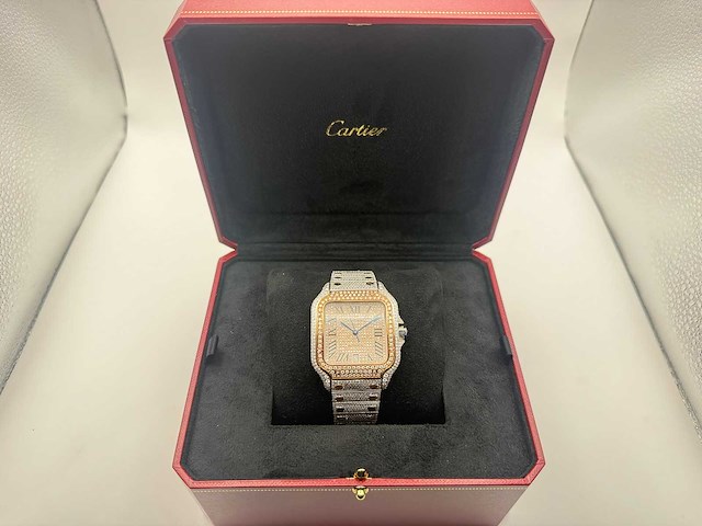 Cartier santos | wssa0018 | steel / rose gold | full iced out with natural diamonds | 2025 - afbeelding 4 van  13
