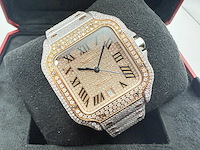 Cartier santos | wssa0018 | steel / rose gold | full iced out with natural diamonds | 2025 - afbeelding 1 van  13