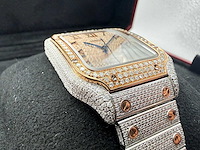 Cartier santos | wssa0018 | steel / rose gold | full iced out with natural diamonds | 2025 - afbeelding 11 van  13