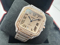 Cartier santos | wssa0018 | steel / rose gold | full iced out with natural diamonds | 2025 - afbeelding 7 van  13