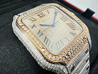 Cartier santos | wssa0018 | steel / rose gold | full iced out with natural diamonds | 2025 - afbeelding 13 van  13