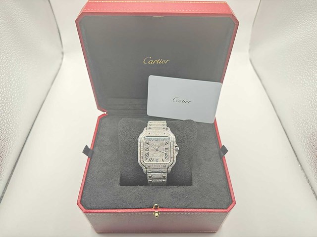 Cartier santos | wssa0037 | full iced out with natural diamonds | 2022 - afbeelding 15 van  15
