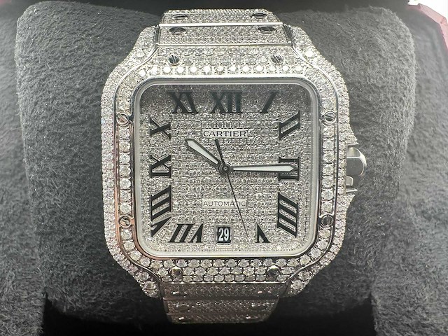 Cartier santos | wssa0037 | full iced out with natural diamonds | 2022 - afbeelding 2 van  15