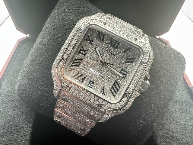 Cartier santos | wssa0037 | full iced out with natural diamonds | 2022 - afbeelding 3 van  15