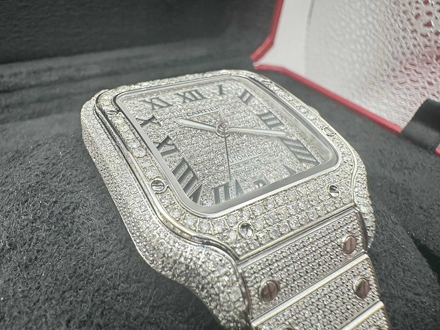 Cartier santos | wssa0037 | full iced out with natural diamonds | 2022 - afbeelding 9 van  15