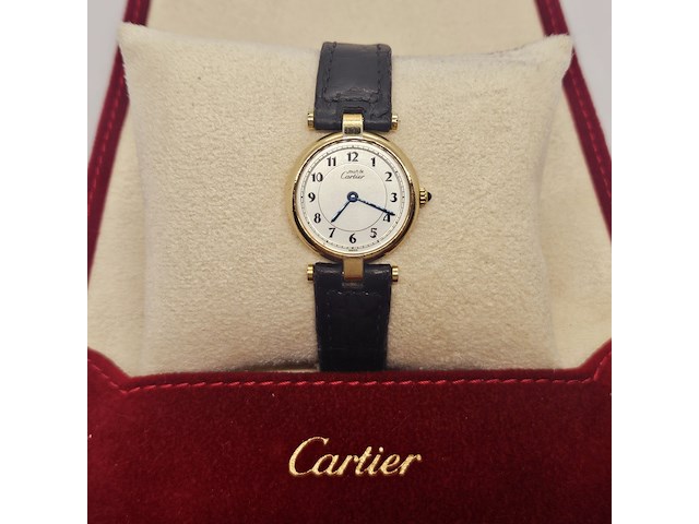 Cartier vendome 590004 massief zilveren horloge met goldplating - afbeelding 1 van  9