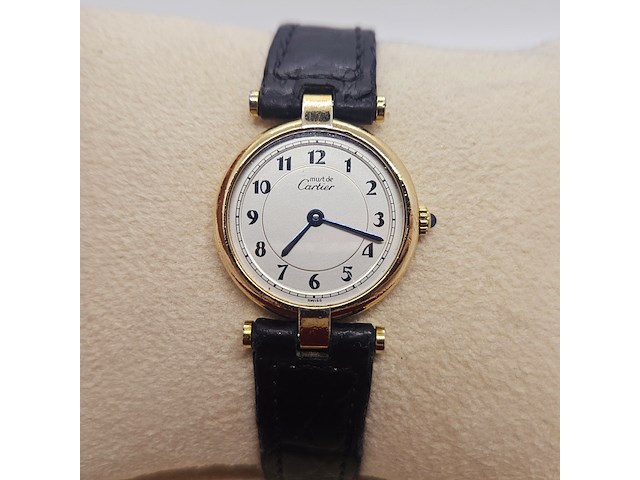 Cartier vendome 590004 massief zilveren horloge met goldplating - afbeelding 3 van  9