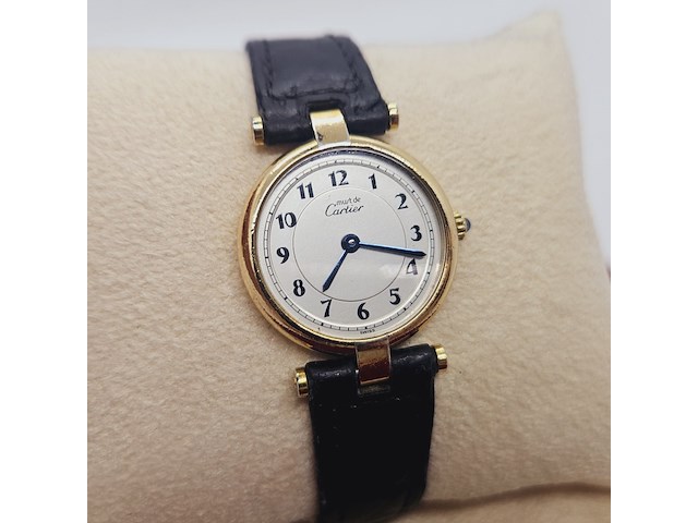 Cartier vendome 590004 massief zilveren horloge met goldplating - afbeelding 4 van  9