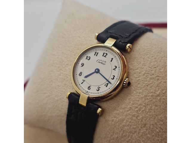 Cartier vendome 590004 massief zilveren horloge met goldplating - afbeelding 5 van  9