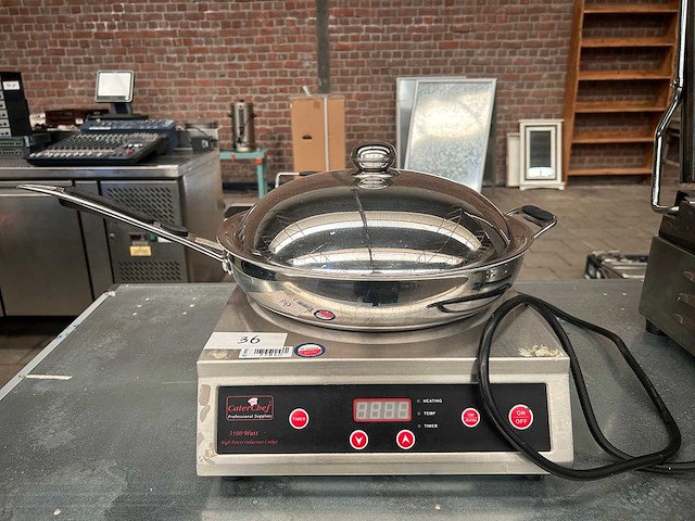 Caterchef - professionele inductiekookplaat 3100w met wokpan en deksel - afbeelding 1 van  5