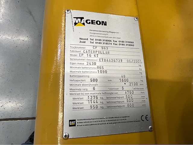 Caterpillar ep16kt - vorkheftruck triplex - freelift - sidesift - acculader - 4502 uur - afbeelding 14 van  18