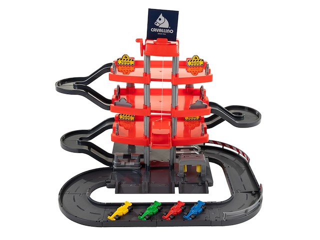 Cavallino racing parkeergarage en auto's speelset rood - afbeelding 1 van  3