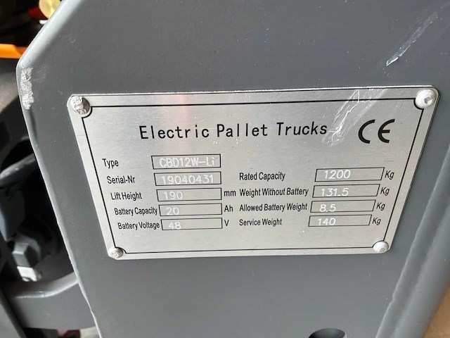 Cbd12w-li 48 volt hand hydraulische palletwagen (4x) - afbeelding 3 van  13