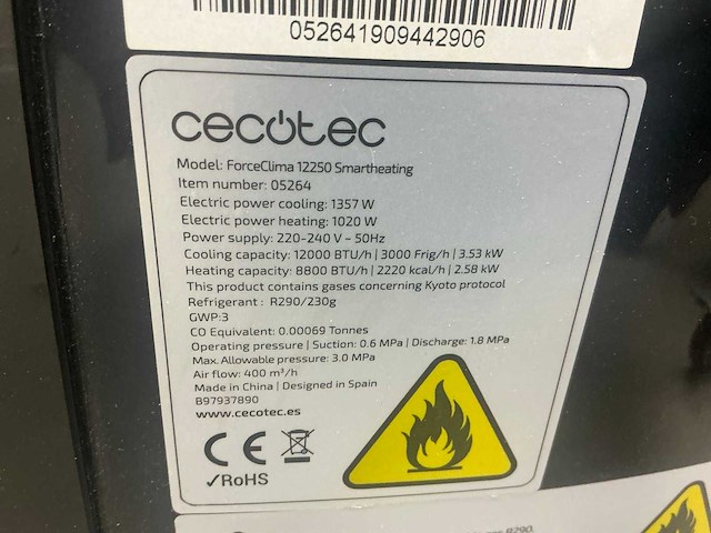 Cecotec forceclima 12250 mobiele airco - afbeelding 1 van  1