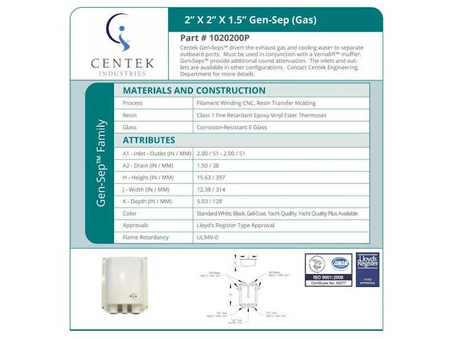 Centek generator exhaust separator 2 inch - 1020200 - afbeelding 2 van  10