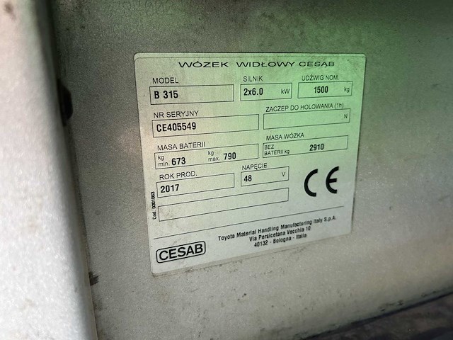 Cesab - 2017 - b315 - vorkheftruck triplex - free-lift - side-shift - afbeelding 2 van  10