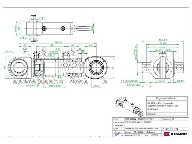 Cficy0015914 dubbelwerkende hydrauliek cilinder (2x) - afbeelding 2 van  2
