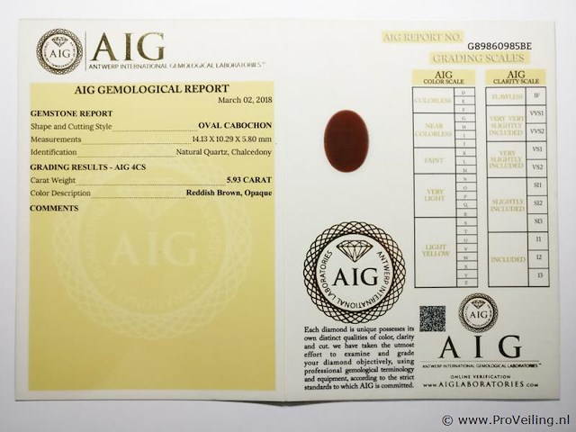 Chalcedony 5.93ct aig certified - afbeelding 5 van  5