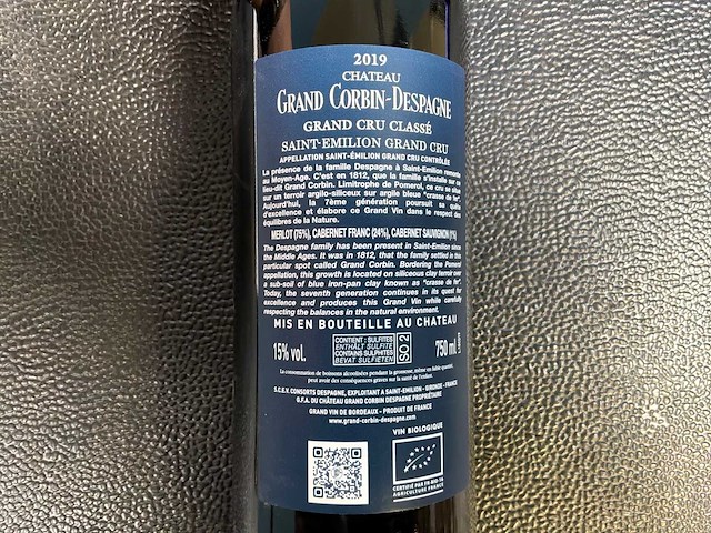 Chateau grand corbin despanfe grand cru 2019 rode wijn - afbeelding 3 van  3