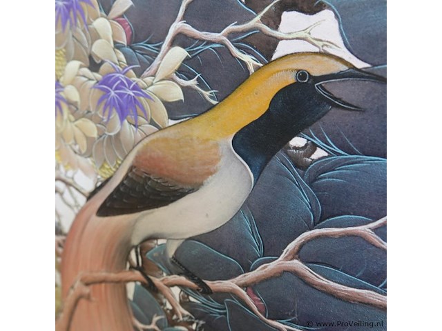 Chinees groot op zijde geschilderde voorstelling met paradijsvogels - afbeelding 4 van  5