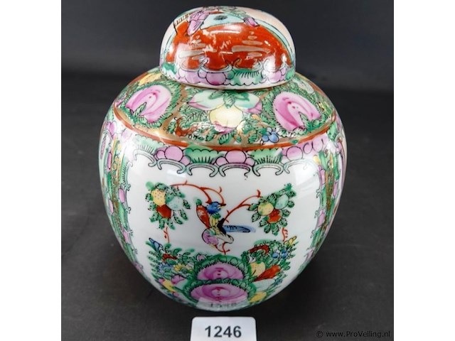 Chinese canton famille rose porseleinen gemberpot met deksel - afbeelding 1 van  5