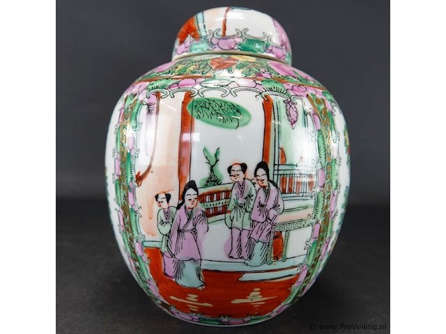 Chinese canton famille rose porseleinen gemberpot met deksel - afbeelding 2 van  5