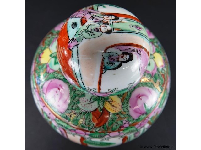 Chinese canton famille rose porseleinen gemberpot met deksel - afbeelding 3 van  5