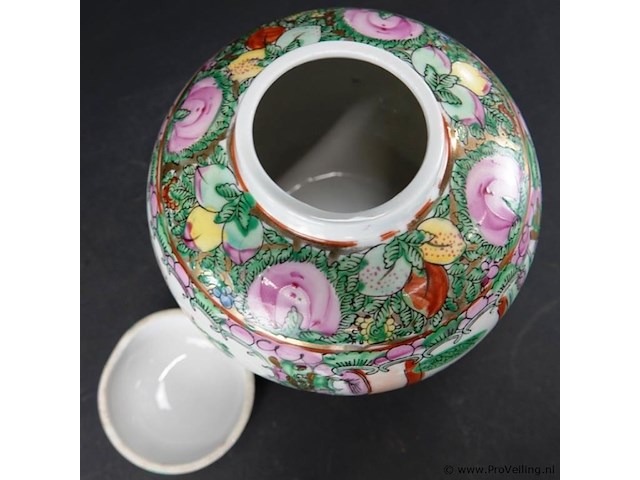 Chinese canton famille rose porseleinen gemberpot met deksel - afbeelding 4 van  5